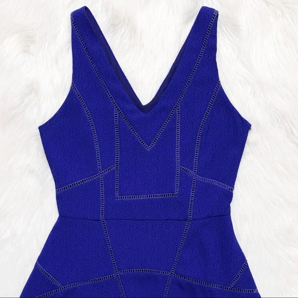 Anthropologie Cobalt Blue Eyelet Embroidered Fit and Flare Sleeveless Dress - Picture 6 of 10